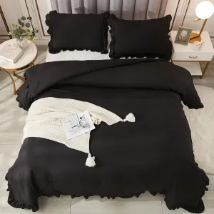 Andency Black Queen Comforter Set, 3 Pieces Farmhouse Shabby Chic Bedding Comforter & Sets for Queen Bed, Soft Lightweight Fluffy All Season Down Alternative Bed Set for Men Women