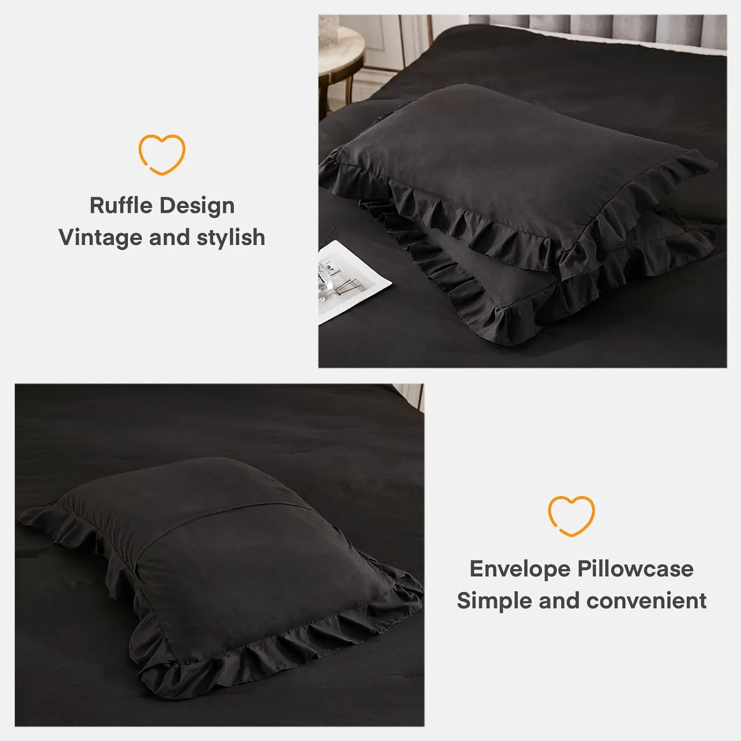 Andency Black Queen Comforter Set, 3 Pieces Farmhouse Shabby Chic Bedding Comforter & Sets for Queen Bed, Soft Lightweight Fluffy All Season Down Alternative Bed Set for Men Women
