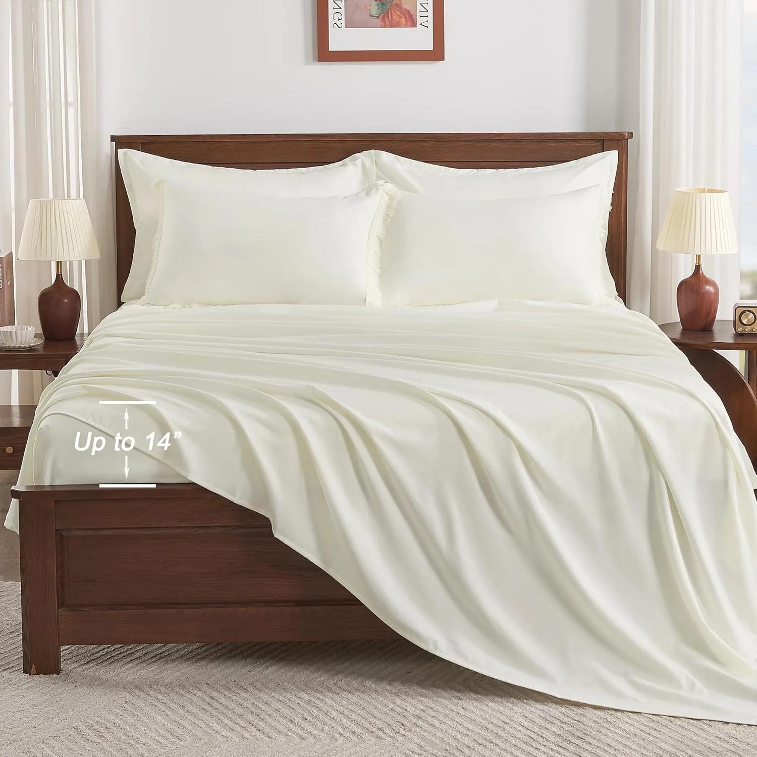 Andency Ivory Queen Size Comforter Set with Sheets - 7 Pieces Boho Tassel Bed in a Bag Soft Lightweight Bedding Sets, Ivory Fringe Bed Set with Comforter, Sheets, Pillowcases & Shams