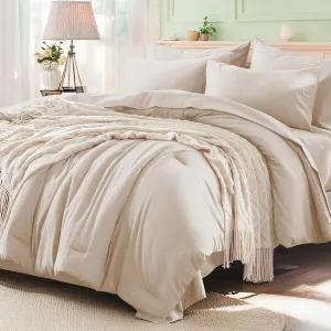 Anluoer Beige Full Comforter Set 7 Pieces, Bed in a Bag with Sheets, All Season Bedding Sets with 1 Comforter, 2 Pillow Shams, 2 Pillowcases, 1 Flat Sheet, 1 Fitted Sheet