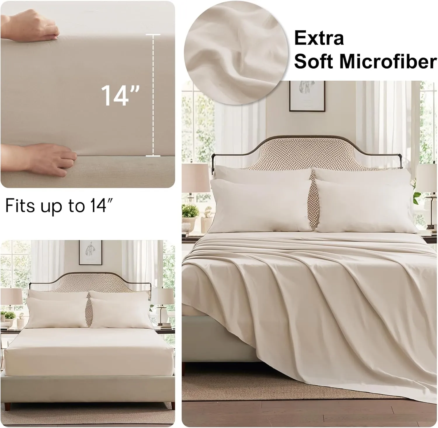 Anluoer Beige Full Comforter Set 7 Pieces, Bed in a Bag with Sheets, All Season Bedding Sets with 1 Comforter, 2 Pillow Shams, 2 Pillowcases, 1 Flat Sheet, 1 Fitted Sheet