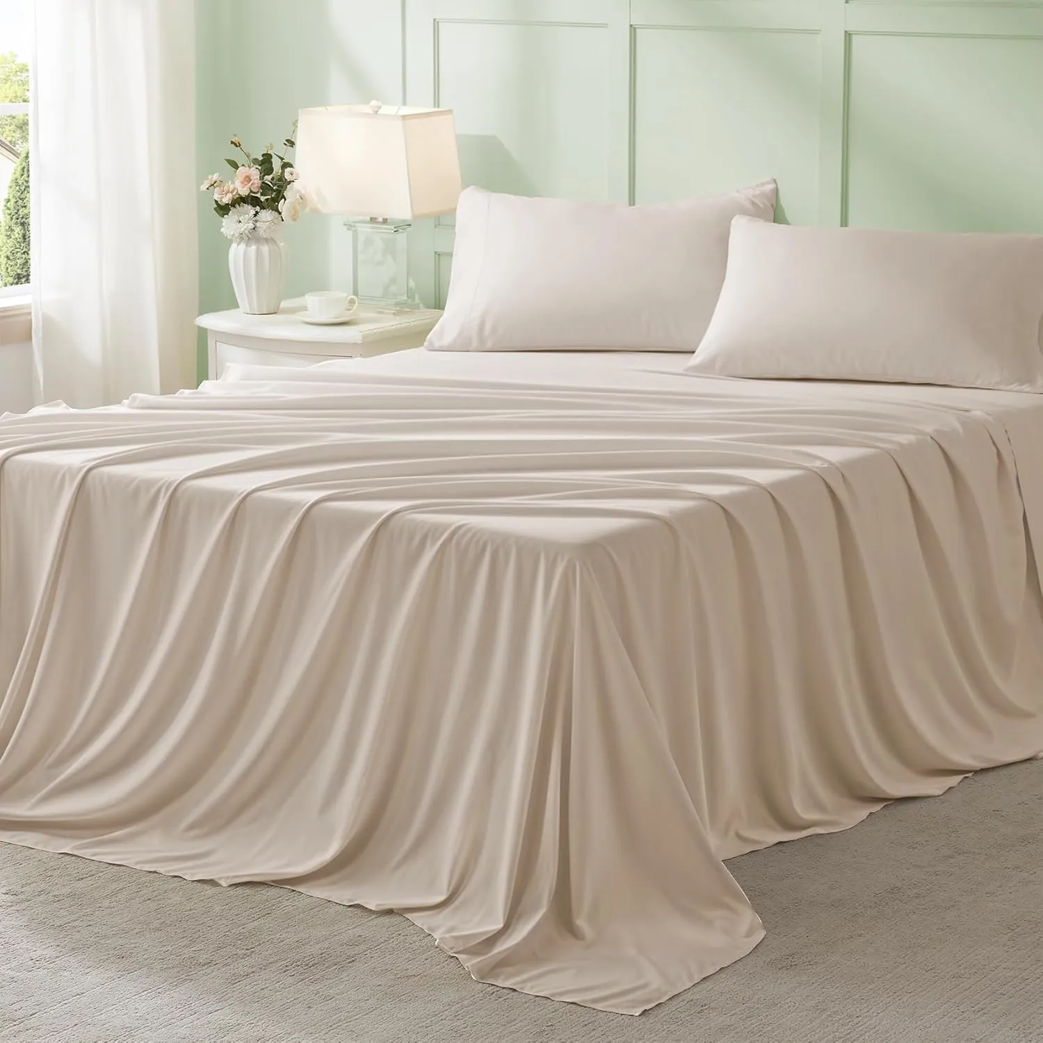 Anluoer Beige Full Comforter Set 7 Pieces, Bed in a Bag with Sheets, All Season Bedding Sets with 1 Comforter, 2 Pillow Shams, 2 Pillowcases, 1 Flat Sheet, 1 Fitted Sheet