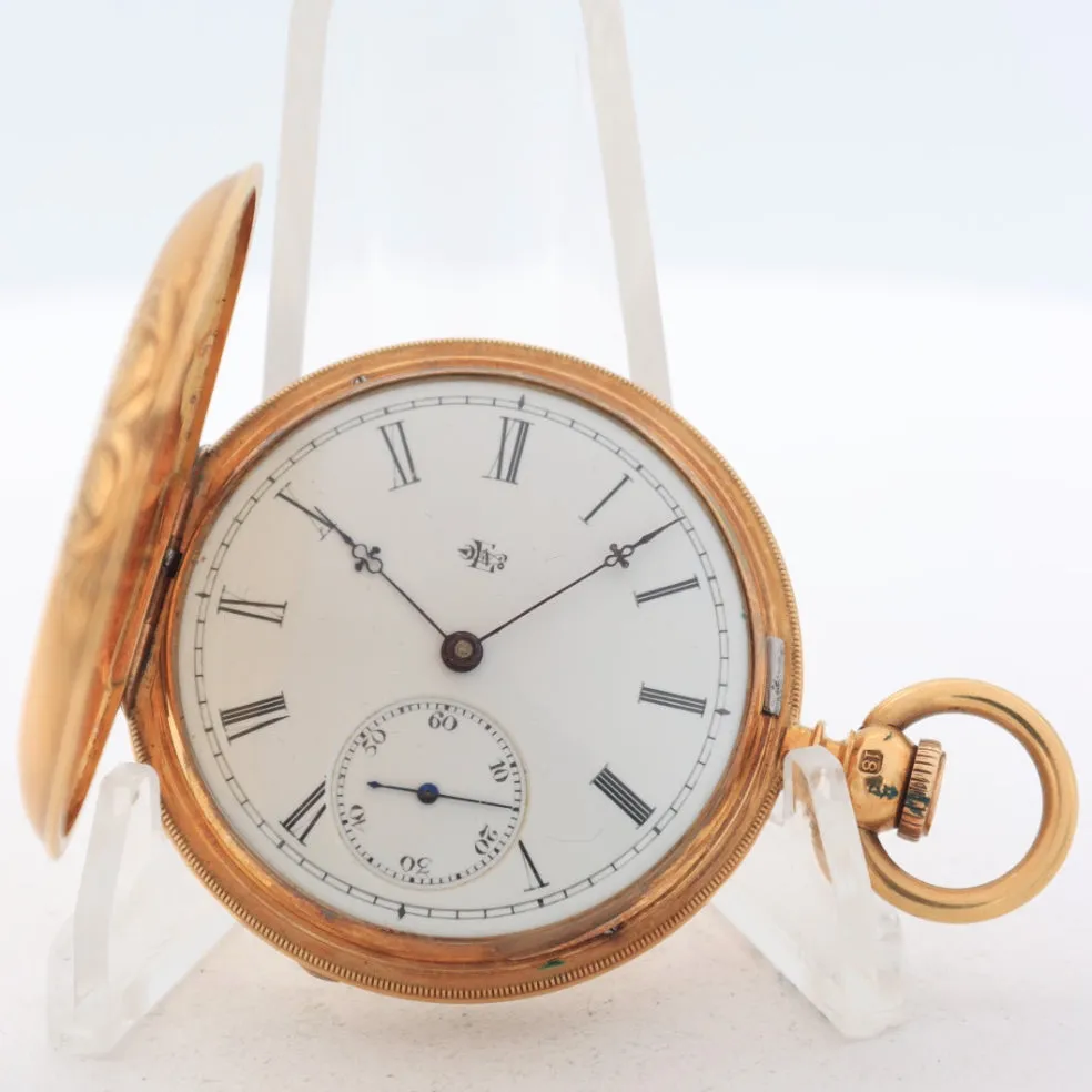 Antique 10s Elgin Dexter HZR & Bro Hunter Pocket Watch 28 w/ Box 18k Gold USA