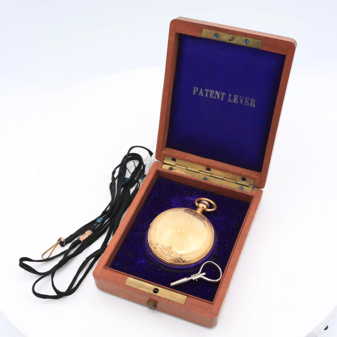 Antique 10s Elgin Dexter HZR & Bro Hunter Pocket Watch 28 w/ Box 18k Gold USA