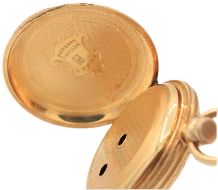 Antique 10s Elgin Dexter HZR & Bro Hunter Pocket Watch 28 w/ Box 18k Gold USA
