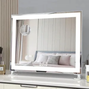ANYHI Vanity Mirror with Lights, 19" x 16" Hollywood Makeup Mirror, Aluminum Brushed Frame, LED Light Strip, 3 Color Modes, Dimmable, Smart Touch Control, Silver