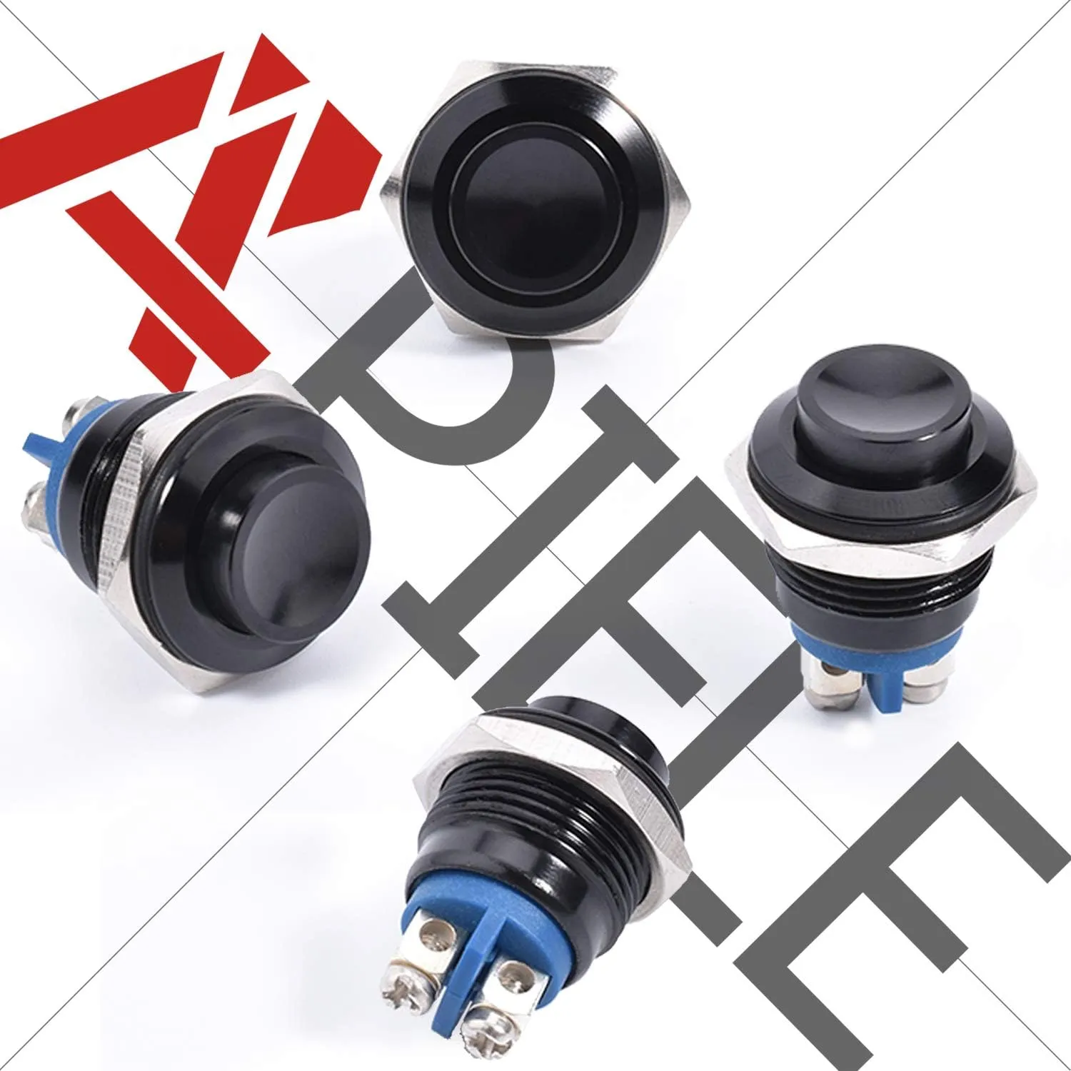 APIELE 16MM Momentary Push Button Switch 16mm Momentary Push Button Switch High Round Cap Waterproof Aluminum Shell High Flush Screw Terminals 250V AC 5A 12V 36V DC 2A 1NO SPST (5pcs Black)