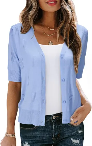 Arach&Cloz Women's Lightweight Summer Business Casual Cropped Short Sleeve Cardigan