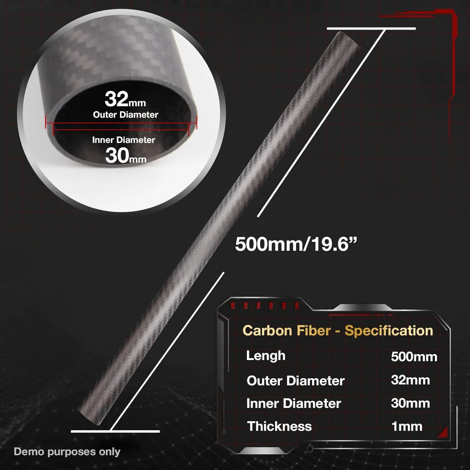 ARRIS 16mm x 14mm x 500mm Carbon Fiber Tubes, High Strength 16MM Hollow Carbon Tube with Matt Surface for RC Plane Multicopters (4PCS)