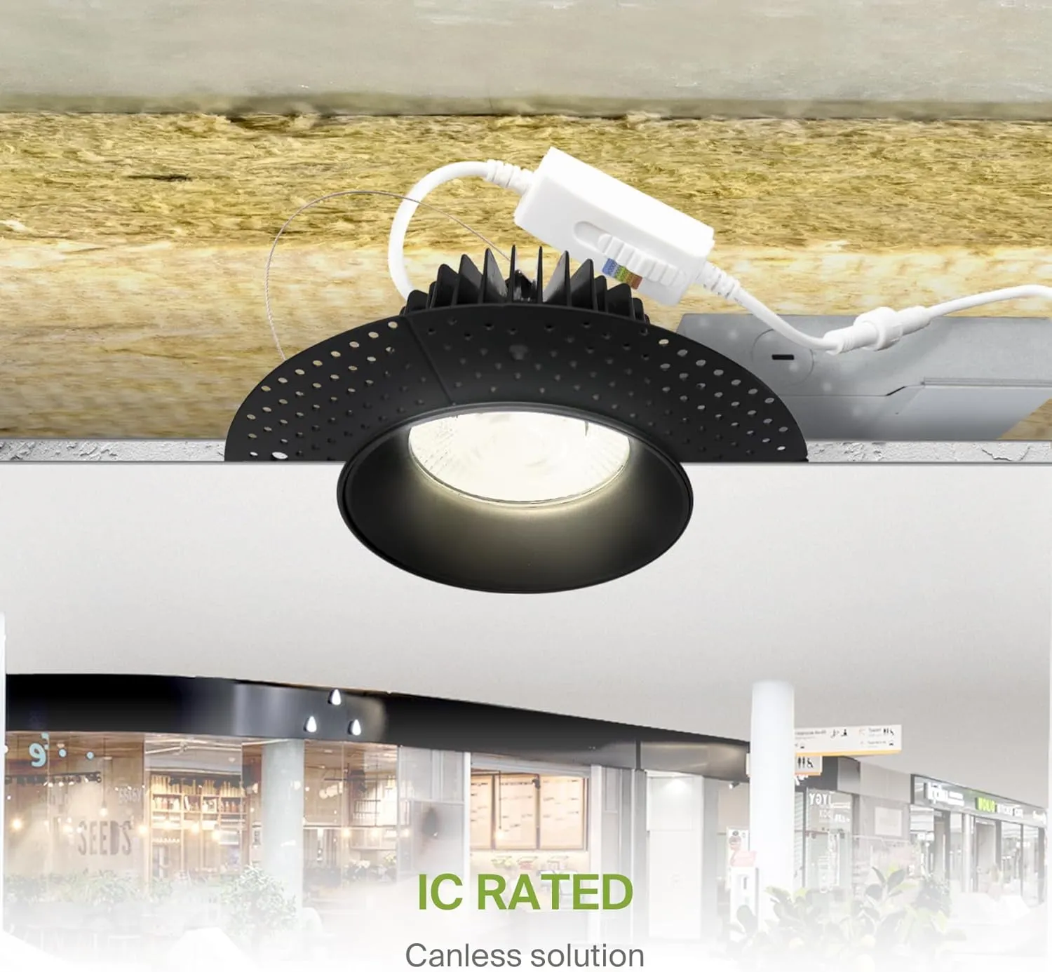 ASD Trimless LED Recessed Lighting 6 Inch, 24W 120V Round Commercial Downlight, Canless Dimmable Lights for Ceiling, 5 CCT 2700K-5000K, CRI 90 , IC Rated, ETL, Energy Star, Black, 12 Pack