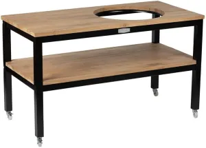 Ash & Ember Grade A Teak Ceramic Grill Table, Weather Resistant Grill Stand, Sturdy Aluminum Frame, Fits L Big Green Egg & Kamado Joe, Portable Outdoor Grill Table with Two Large Shelves
