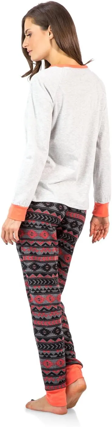 Ashford & Brooks Women's Cotton Henley with Sweater Fleece Pants Pajama Set