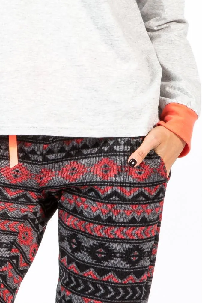 Ashford & Brooks Women's Cotton Henley with Sweater Fleece Pants Pajama Set