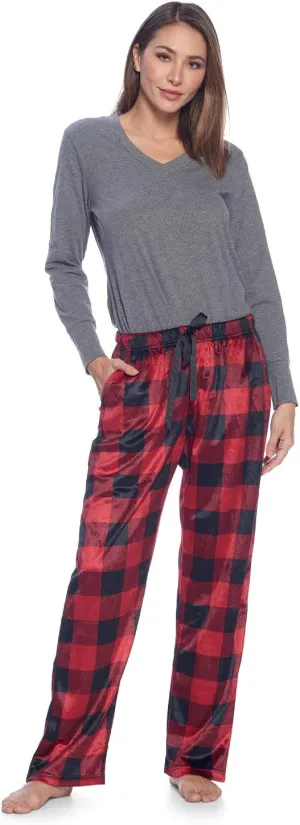 Ashford & Brooks Women's Jersey Knit Long-Sleeve Top and Mink Fleece Bottom Pajama Set