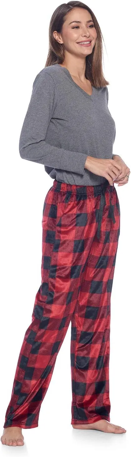 Ashford & Brooks Women's Jersey Knit Long-Sleeve Top and Mink Fleece Bottom Pajama Set