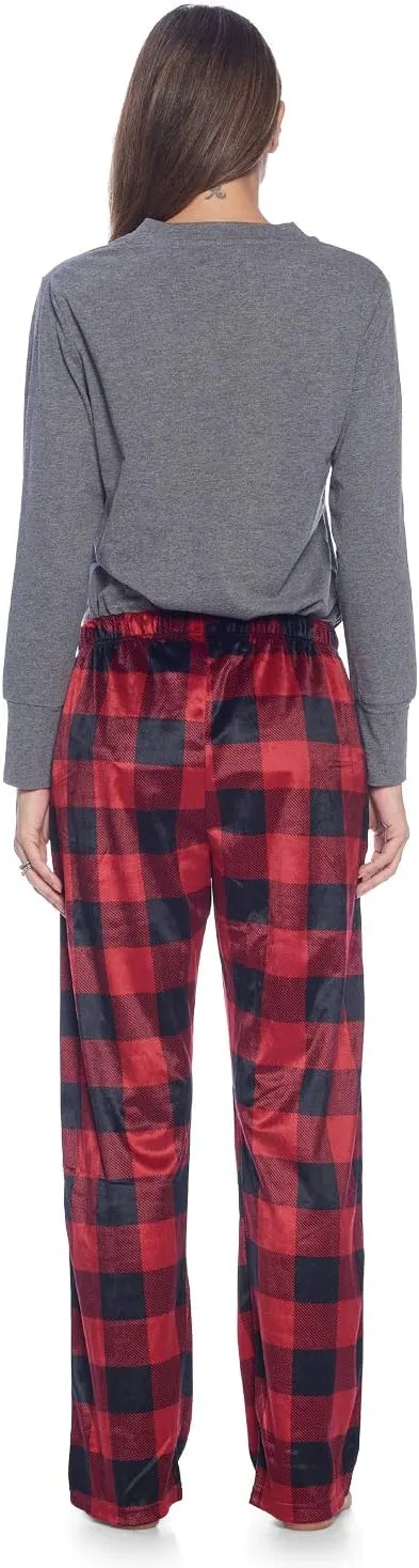 Ashford & Brooks Women's Jersey Knit Long-Sleeve Top and Mink Fleece Bottom Pajama Set
