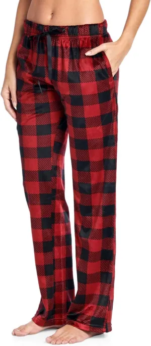 Ashford & Brooks Women's Plush Mink Fleece Pajama Sleep Pants - Red Buffalo Check - Large