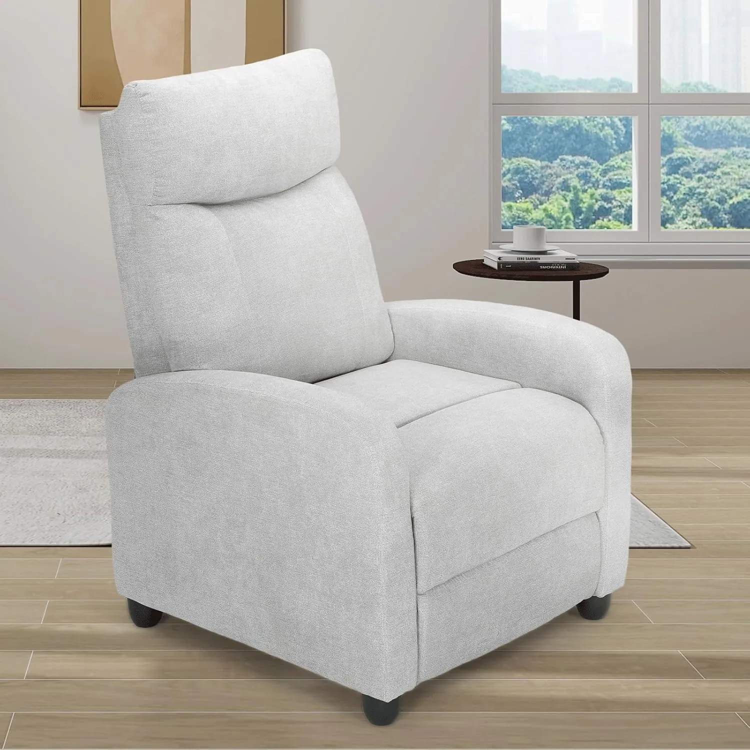 Athena Collection Recliner Chair, Reclining Lounge Chair with Adjustable Backrest and Footrest for Adults, Linen Upholstered Small Recliner Single Sofa for Small Space, Living Room, Bedroom, Grey