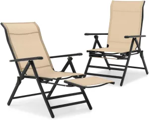 Athena Collection Zero Gravity Outdoor Lounge Chair Recliner Set of 2, 29" Width Reclining Pool Lounge Lawn Chairs with Headrest, Outdoor Chaise for Beach Patio Backyard Outside, Khaki