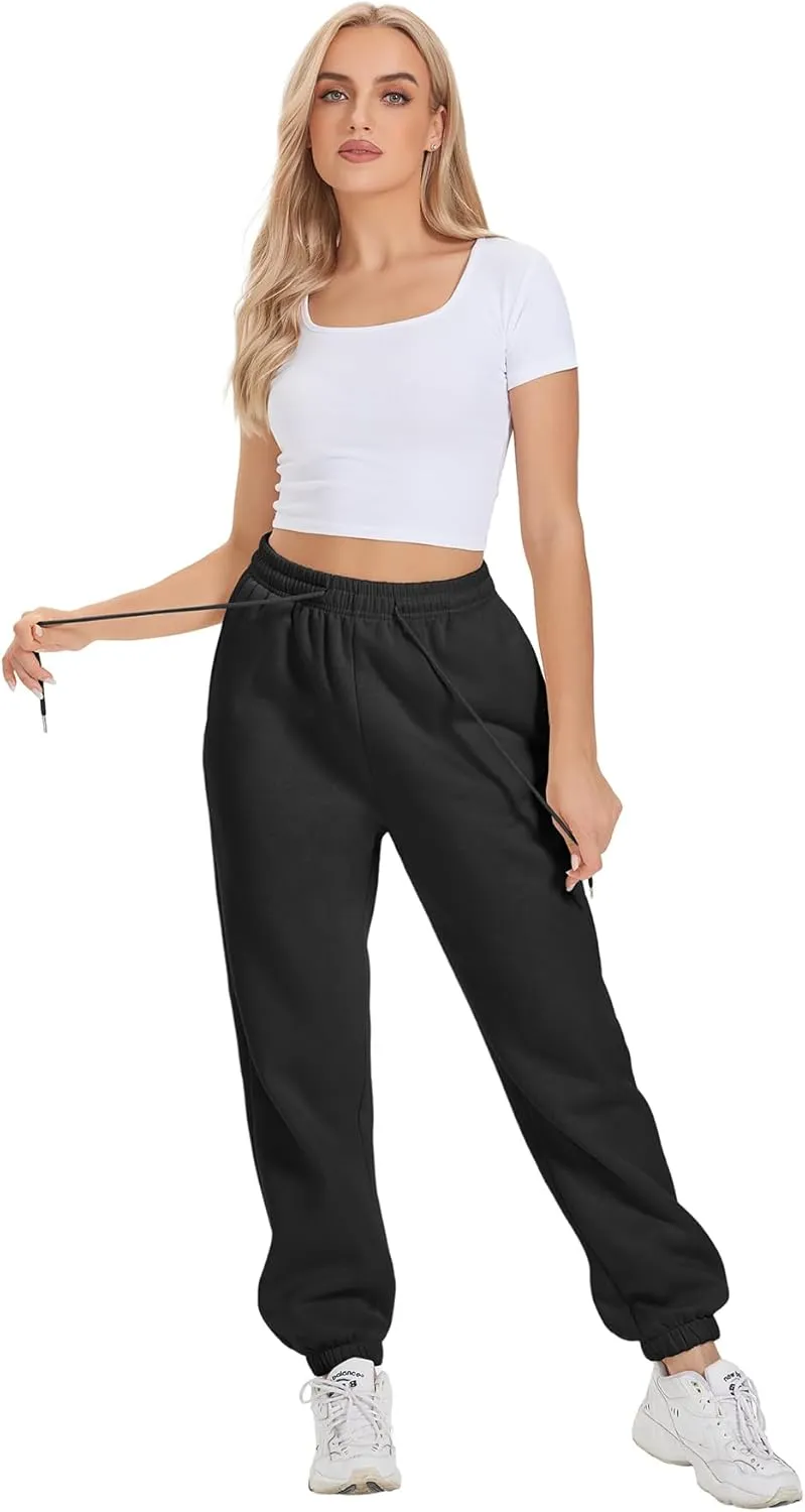 ATHMILE Sweatpants Women Fleece Pockets Winter Fall Fashion Baggy Lounge Pants Joggers