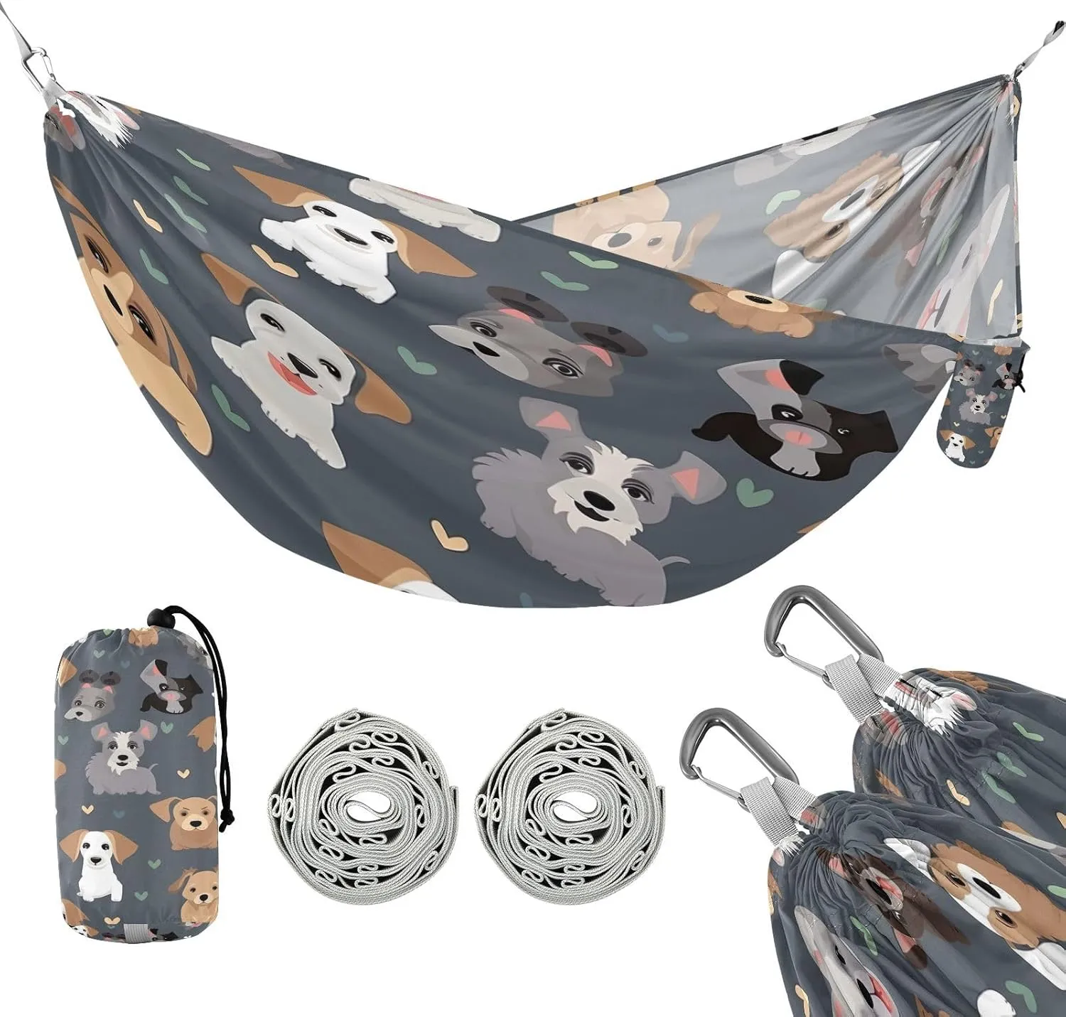 ATTX Cartoon Dog Camping Hammock - Lightweight & Portable Hammocks, Heavy Duty 330lbs Capacity for Indoor, Hiking, Backpacking, Travel, Backyard, Beach#263