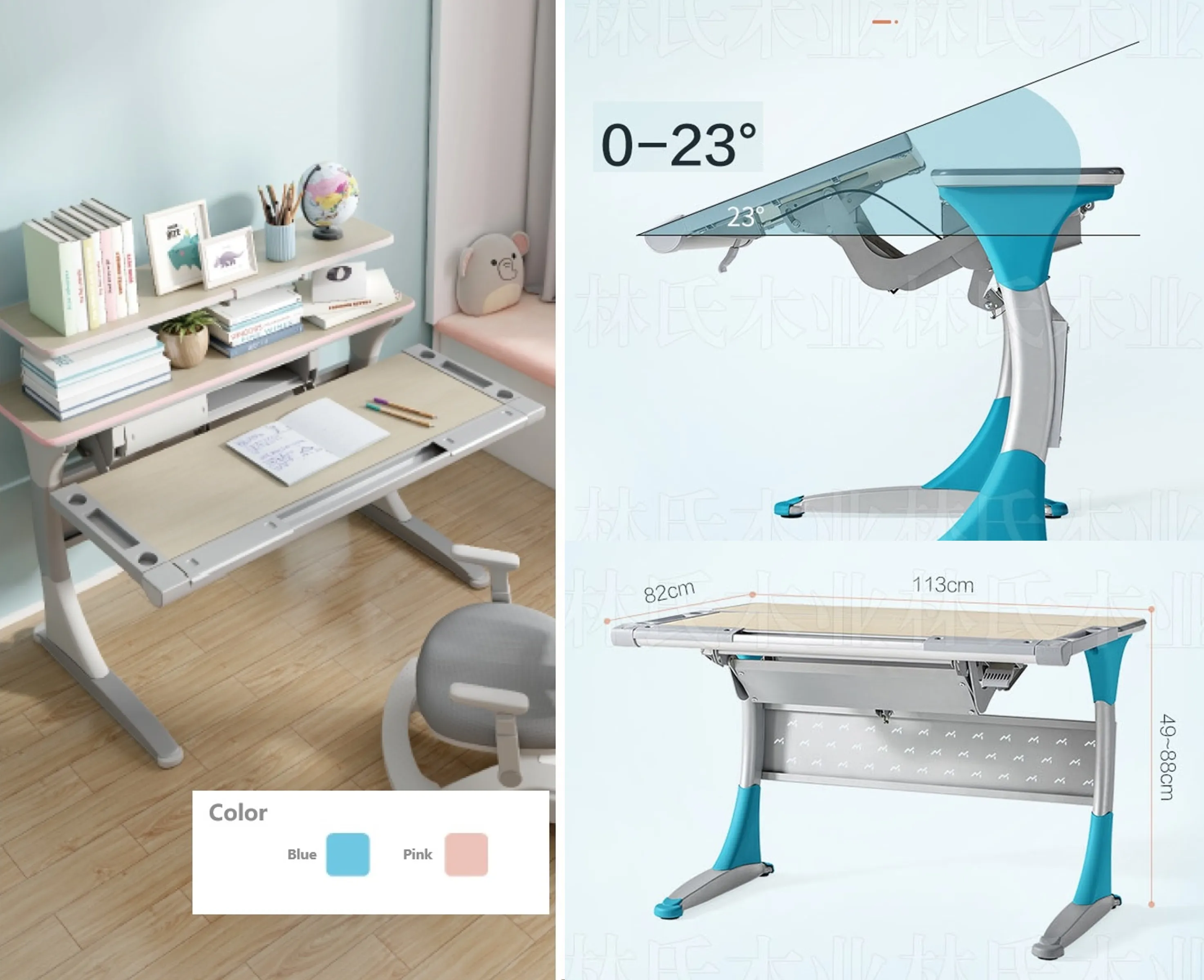 Auslittle Kids Height Adjustable and Tiltable Ergonomic Desk C3C
