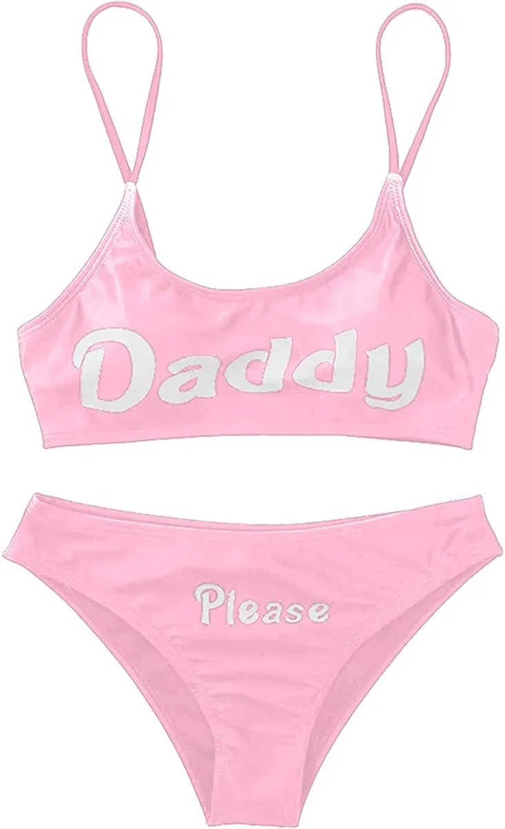AWIBMK Women's Come here Daddy Bathing Suits Push-up Bra Brief 2 Piece Bikini Swimsuit Lingerie Set