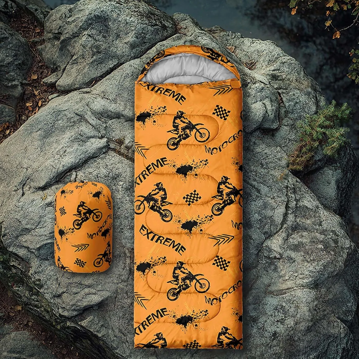 Axolotl Polar Bear Sleeping Bag for Kids Girls,Pink Strawberry Camping Bag with Kawaii Animals Compression Sack for Women,Pink Sleeping Mat for 3 Season Traveling Outdoor Hiking Camping Gear Equipment