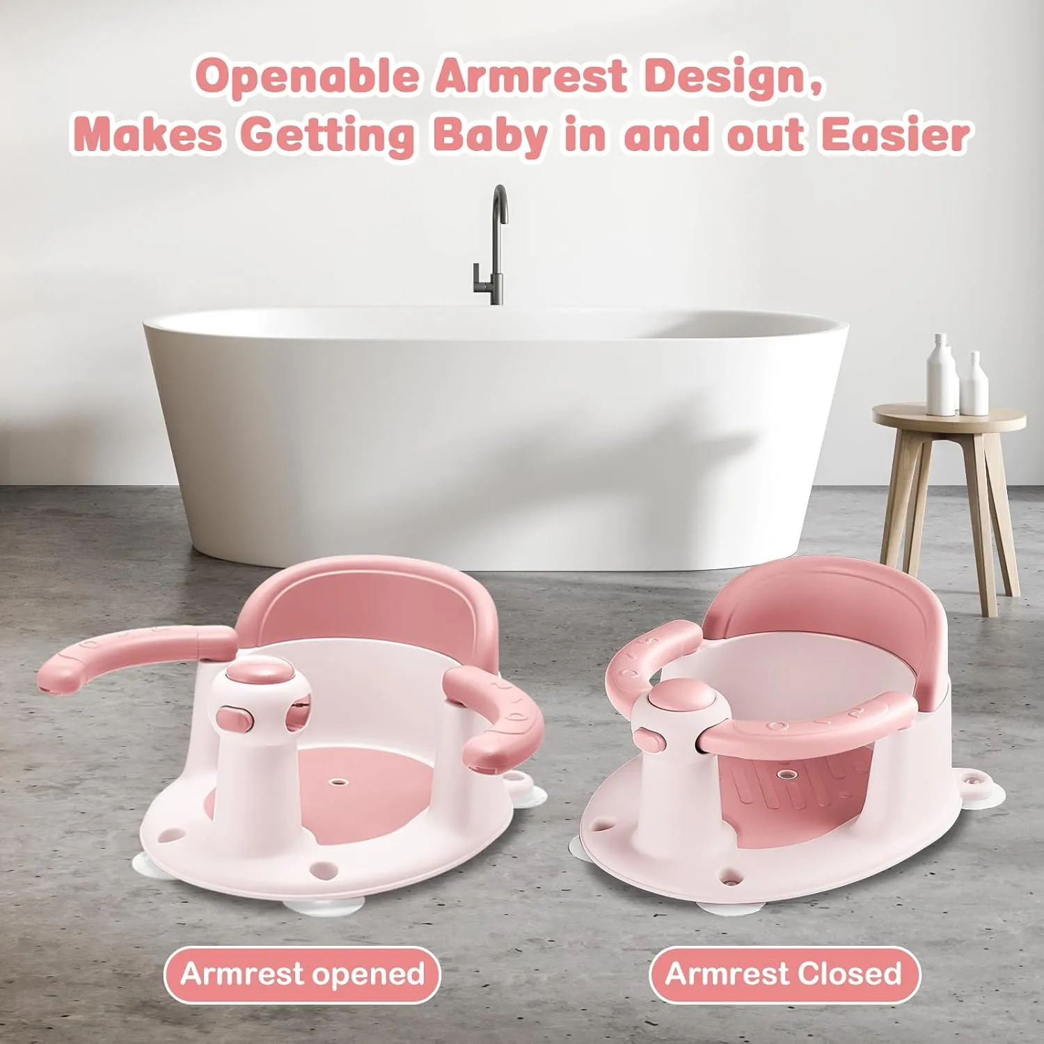 Baby Bath Seat for Babies 6 Months & up, Sure & Secure Suction Cups, Non-Slip Baby Bath Seat, Detachable, Safe & Comfortable Baby Bath Support, Baby Bath for Bathtub/Living Room/Shower Room (Pink)