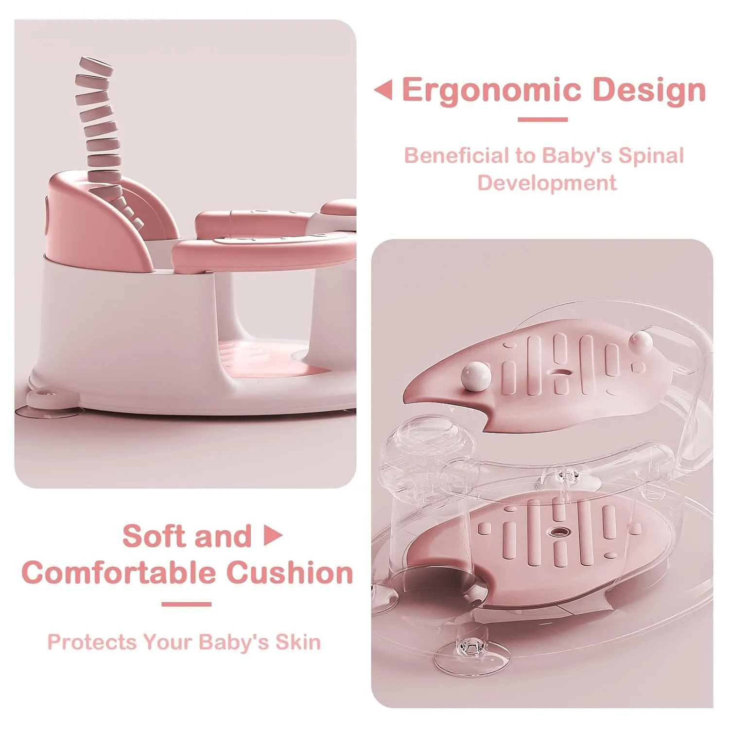 Baby Bath Seat for Babies 6 Months & up, Sure & Secure Suction Cups, Non-Slip Baby Bath Seat, Detachable, Safe & Comfortable Baby Bath Support, Baby Bath for Bathtub/Living Room/Shower Room (Pink)