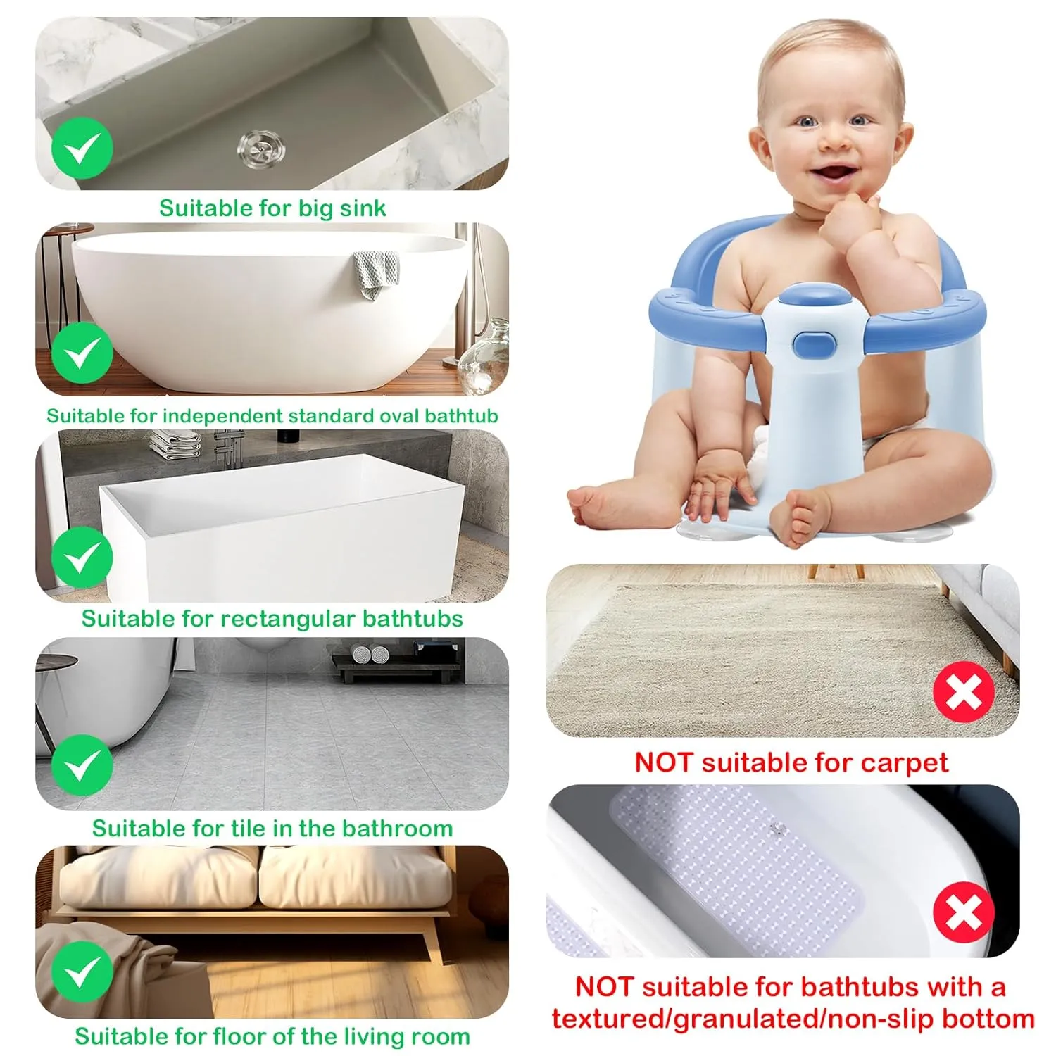 Baby Bath Seat for Babies 6 Months & up, Sure & Secure Suction Cups, Non-Slip Baby Bath Seat, Detachable, Safe & Comfortable Baby Bath Support, Sit Up Bath Seat for Baby (Blue)