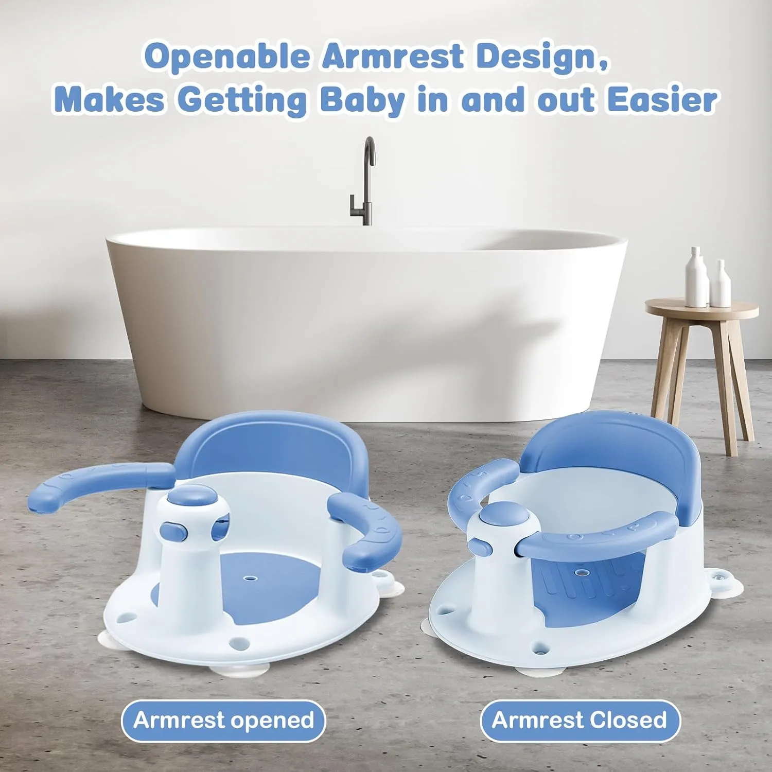 Baby Bath Seat for Babies 6 Months & up, Sure & Secure Suction Cups, Non-Slip Baby Bath Seat, Detachable, Safe & Comfortable Baby Bath Support, Sit Up Bath Seat for Baby (Blue)