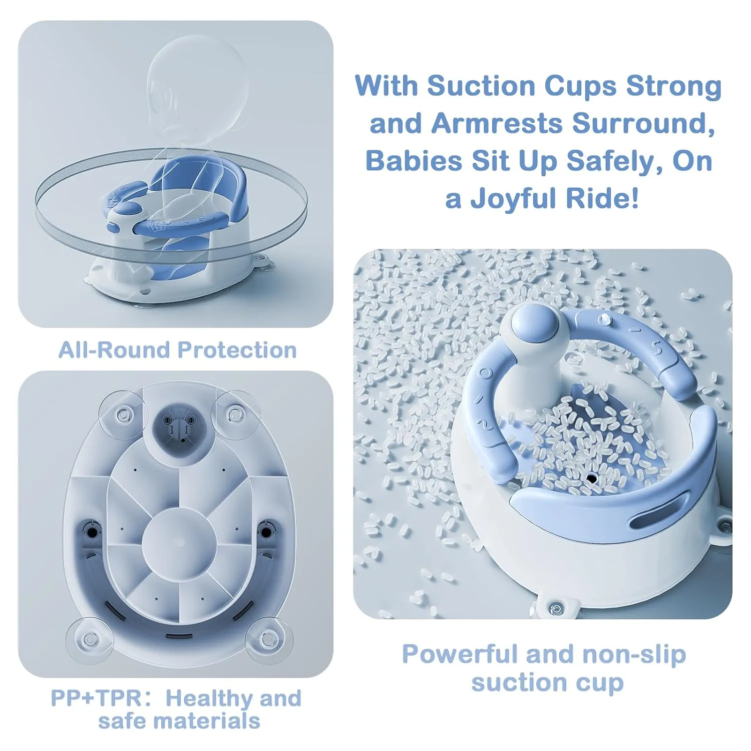 Baby Bath Seat for Babies 6 Months & up, Sure & Secure Suction Cups, Non-Slip Baby Bath Seat, Detachable, Safe & Comfortable Baby Bath Support, Sit Up Bath Seat for Baby (Blue)