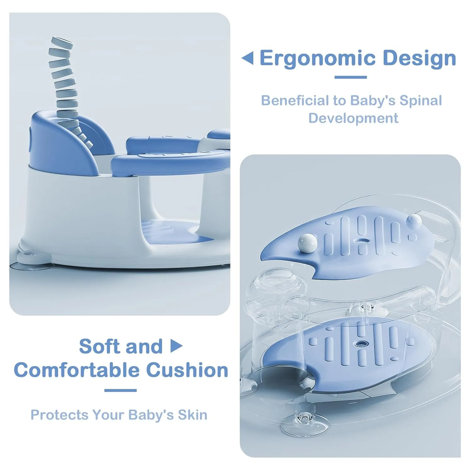 Baby Bath Seat for Babies 6 Months & up, Sure & Secure Suction Cups, Non-Slip Baby Bath Seat, Detachable, Safe & Comfortable Baby Bath Support, Sit Up Bath Seat for Baby (Blue)