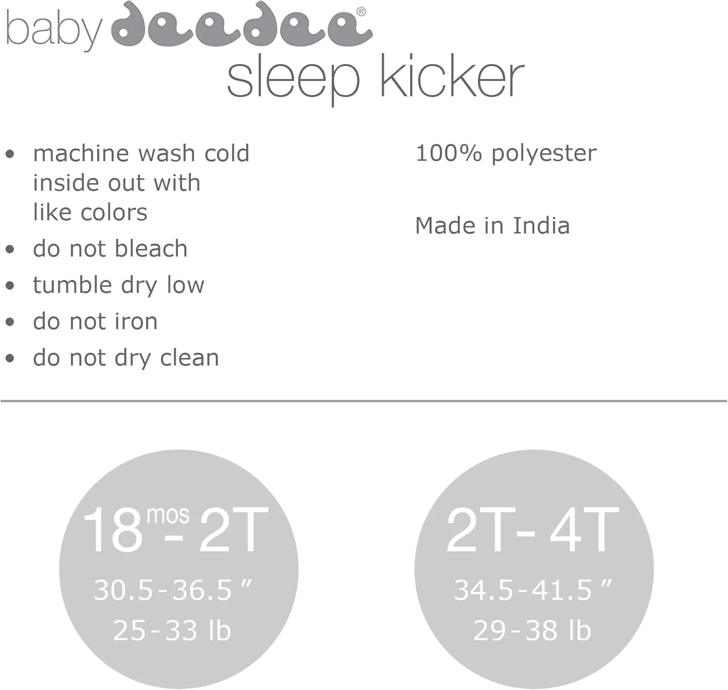 baby deedee Fleece Kicker Sack with Feet Sleep Bag, 18months-2T, Slate