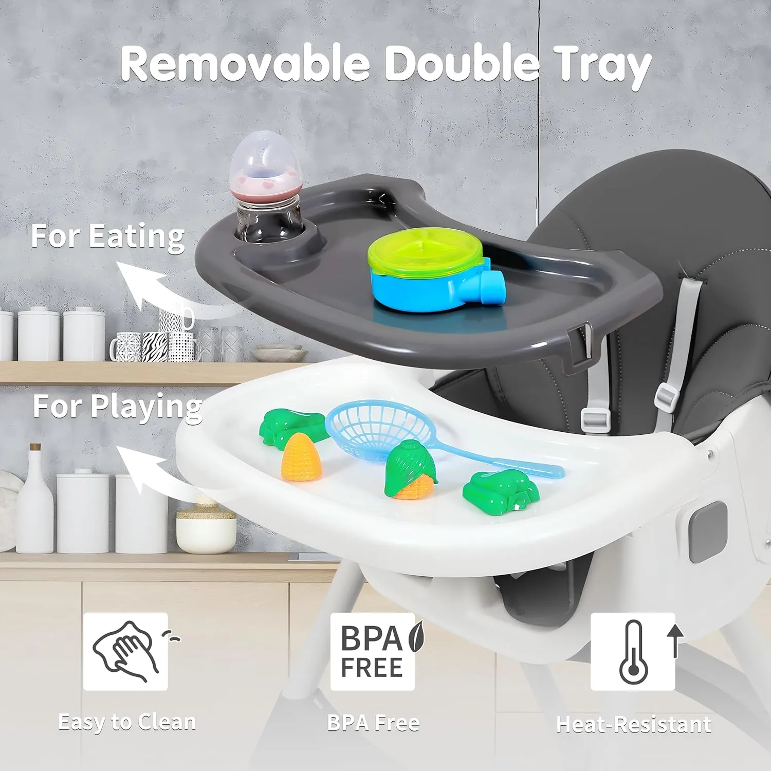 Baby High Chair, 6 in 1 Convertible High Chairs for Babies and Toddlers with 5-Point Safety Harness,Foldable High Chair for Space-Saving, Adjustable Dining Tray,Backrest & Height,Easy to Clean Surface