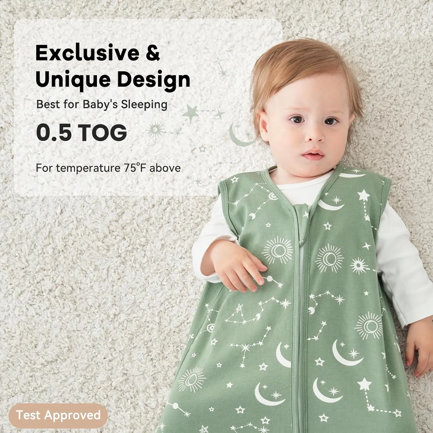 Baby Sleep Sack 0-6 Months 3 Pack 100% Cotton Lightweight 0.5 TOG Wearable Blanket Baby Sleep Bag with 2-Way Zipper for Newborn Infant