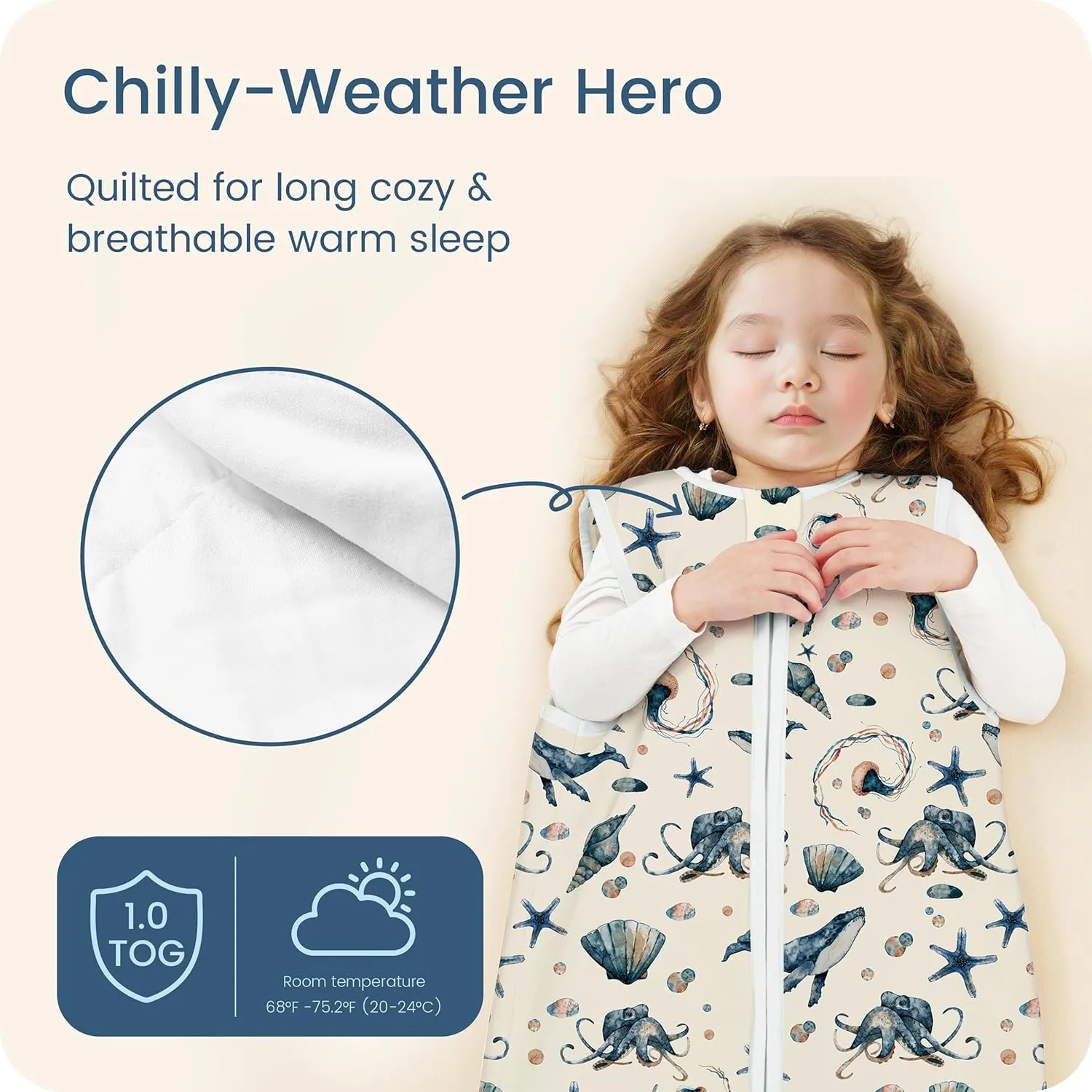 Baby Sleep Sack 15-18-24 Months 1.0 TOG, Quilted Wearable Blanket Baby Sleeping Bag with 2-way Safe Zipper, Ultra Soft All Season Sleep Sacks