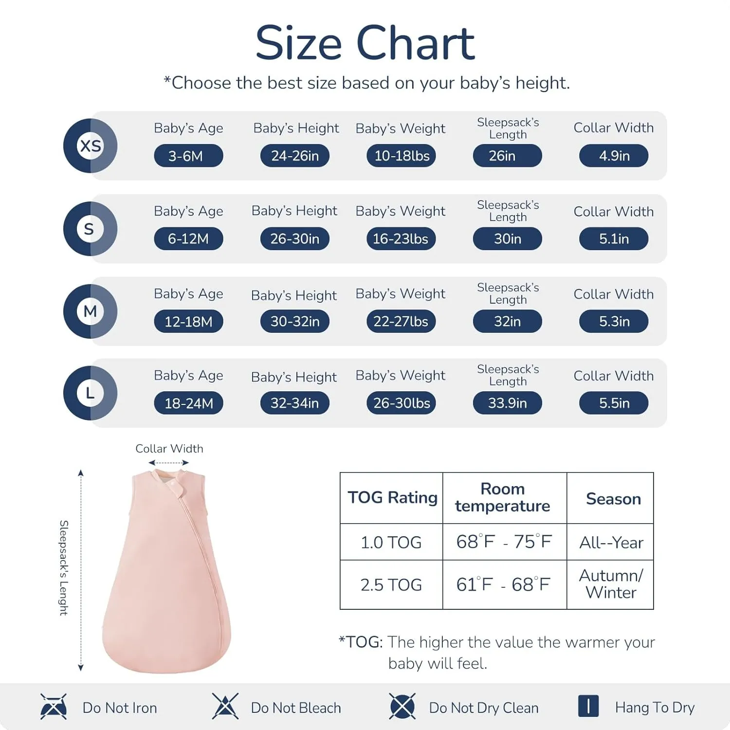 Baby Sleep Sack 18-24 Months, 1.0 Tog Supersoft Thermostatic Cotton Toddler Sleeping Sack for Babies Infant, 2-Way Zipper Baby Wearable Blanket for All Season