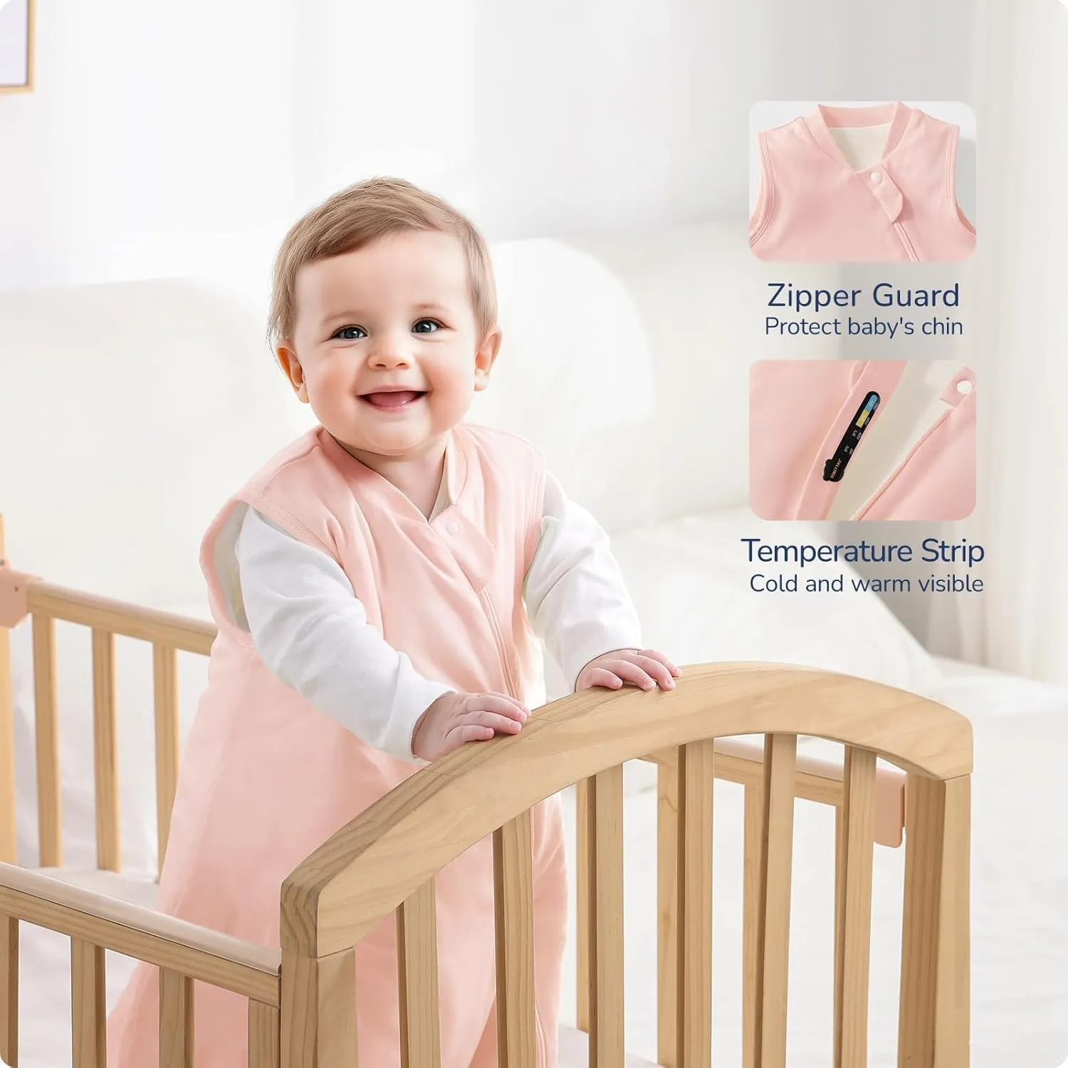 Baby Sleep Sack 18-24 Months, 1.0 Tog Supersoft Thermostatic Cotton Toddler Sleeping Sack for Babies Infant, 2-Way Zipper Baby Wearable Blanket for All Season