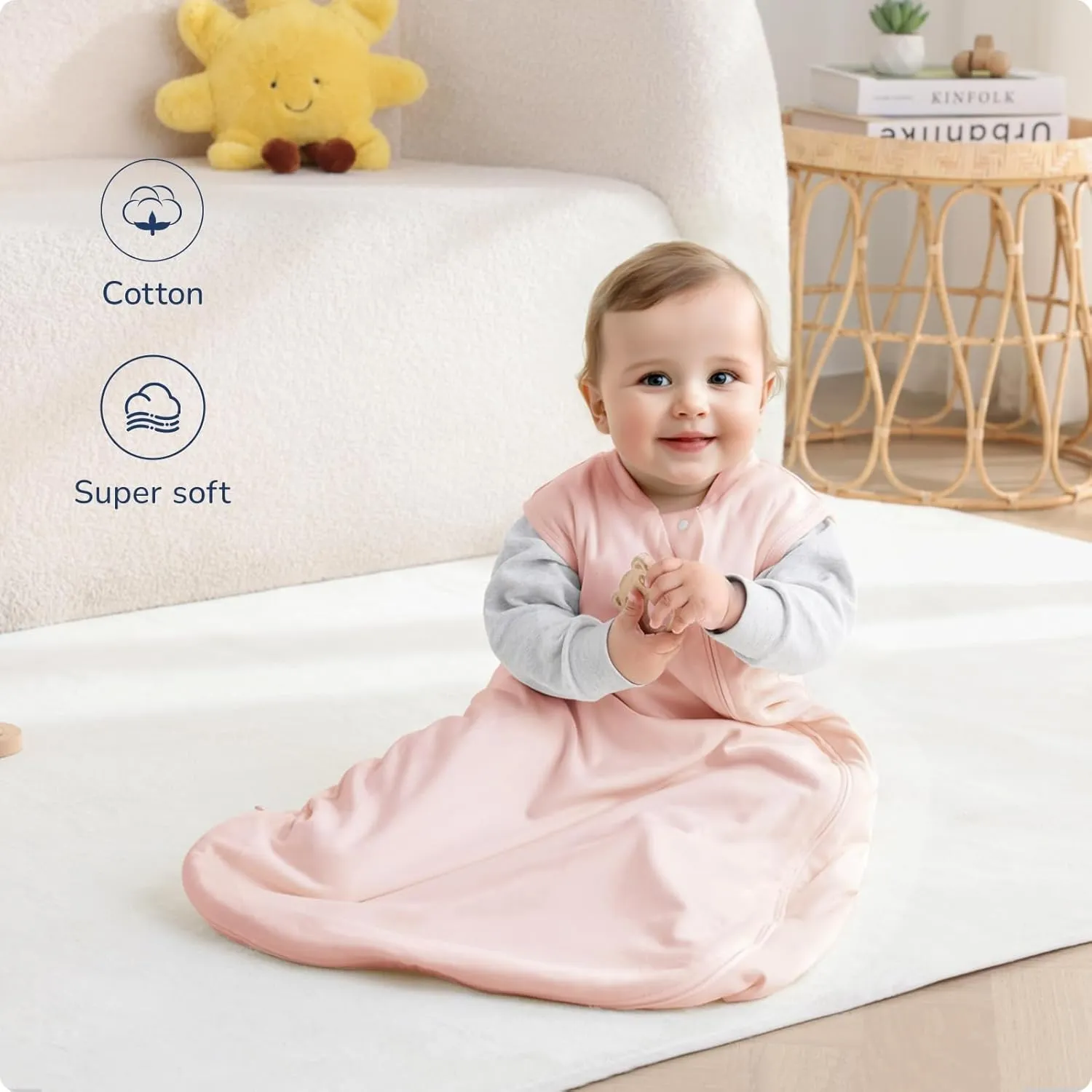 Baby Sleep Sack 18-24 Months, 1.0 Tog Supersoft Thermostatic Cotton Toddler Sleeping Sack for Babies Infant, 2-Way Zipper Baby Wearable Blanket for All Season