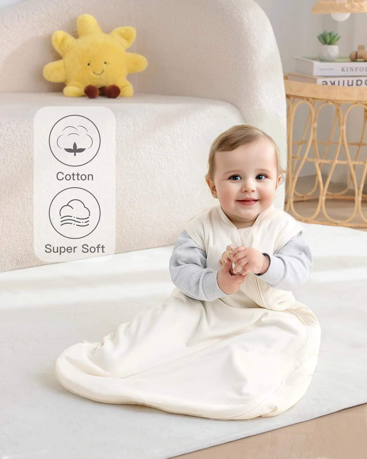Baby Sleep Sack 6-12 Months, 1.0 Tog Supersoft Thermostatic Cotton Toddler Sleeping Sack for Babies Infant, 2-Way Zipper Baby Wearable Blanket for All Season