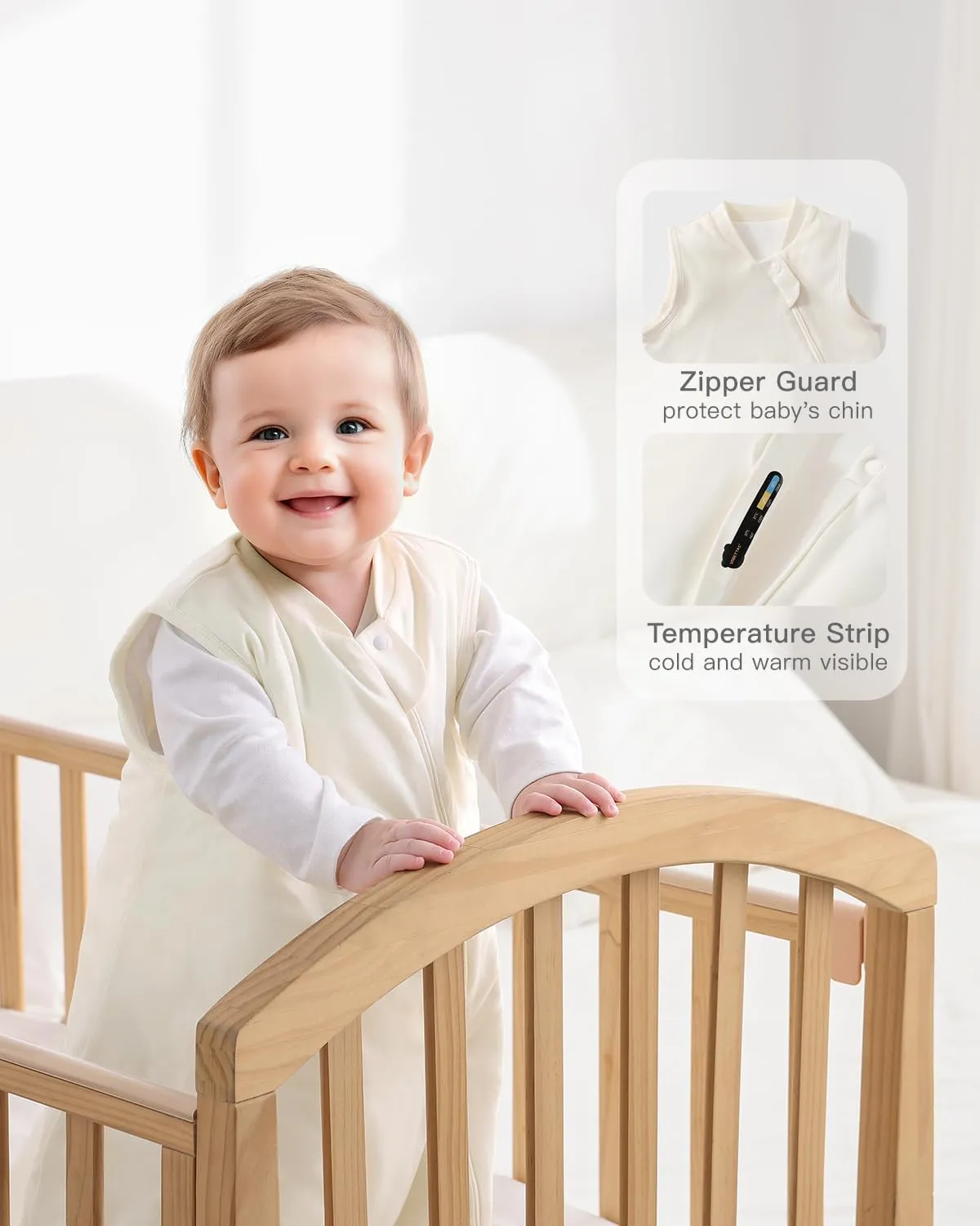 Baby Sleep Sack 6-12 Months, 1.0 Tog Supersoft Thermostatic Cotton Toddler Sleeping Sack for Babies Infant, 2-Way Zipper Baby Wearable Blanket for All Season