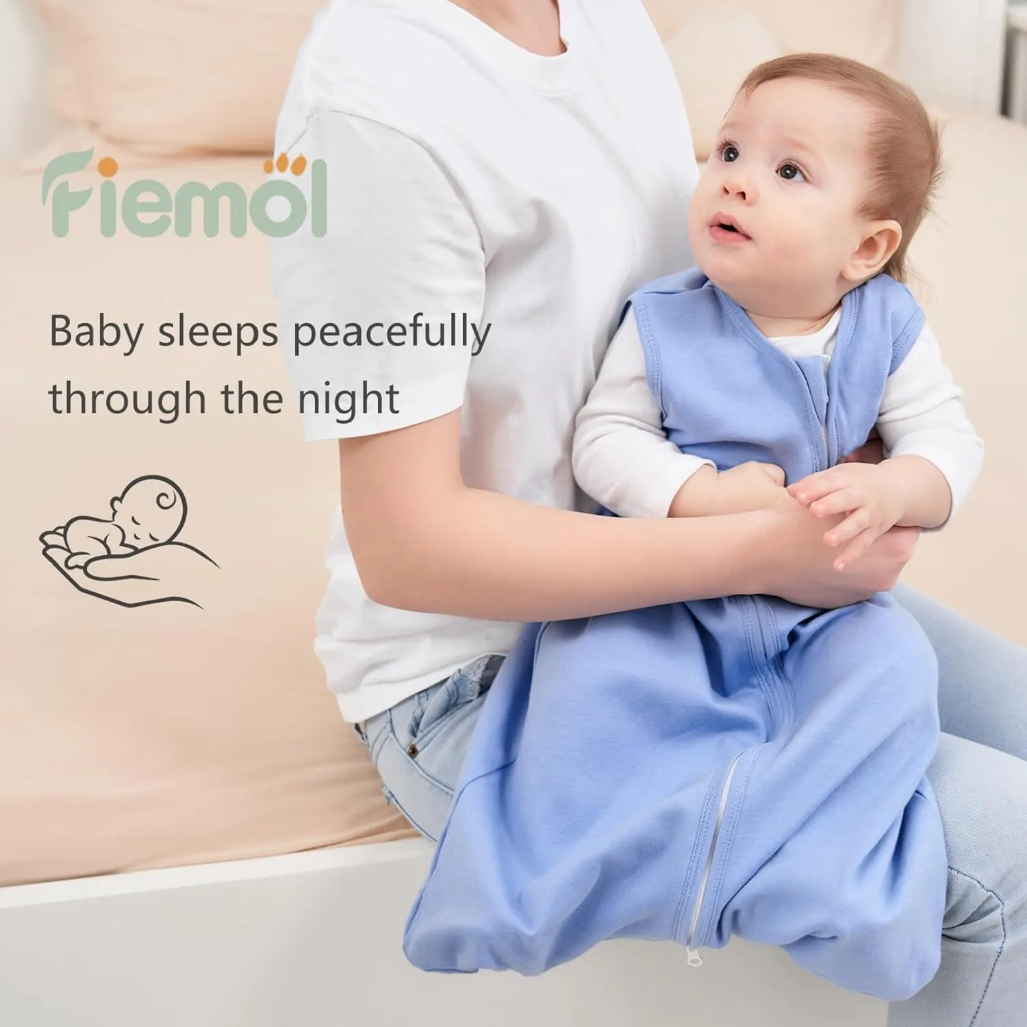Baby Sleep Sack 6-12 Months, 100% Cotton Sleeping Sack for Newborn and Infant, 3 Pack Baby Wearable Blanket, 0.5 Tog Lightweight Double Zipper Sleep Bag Apricot