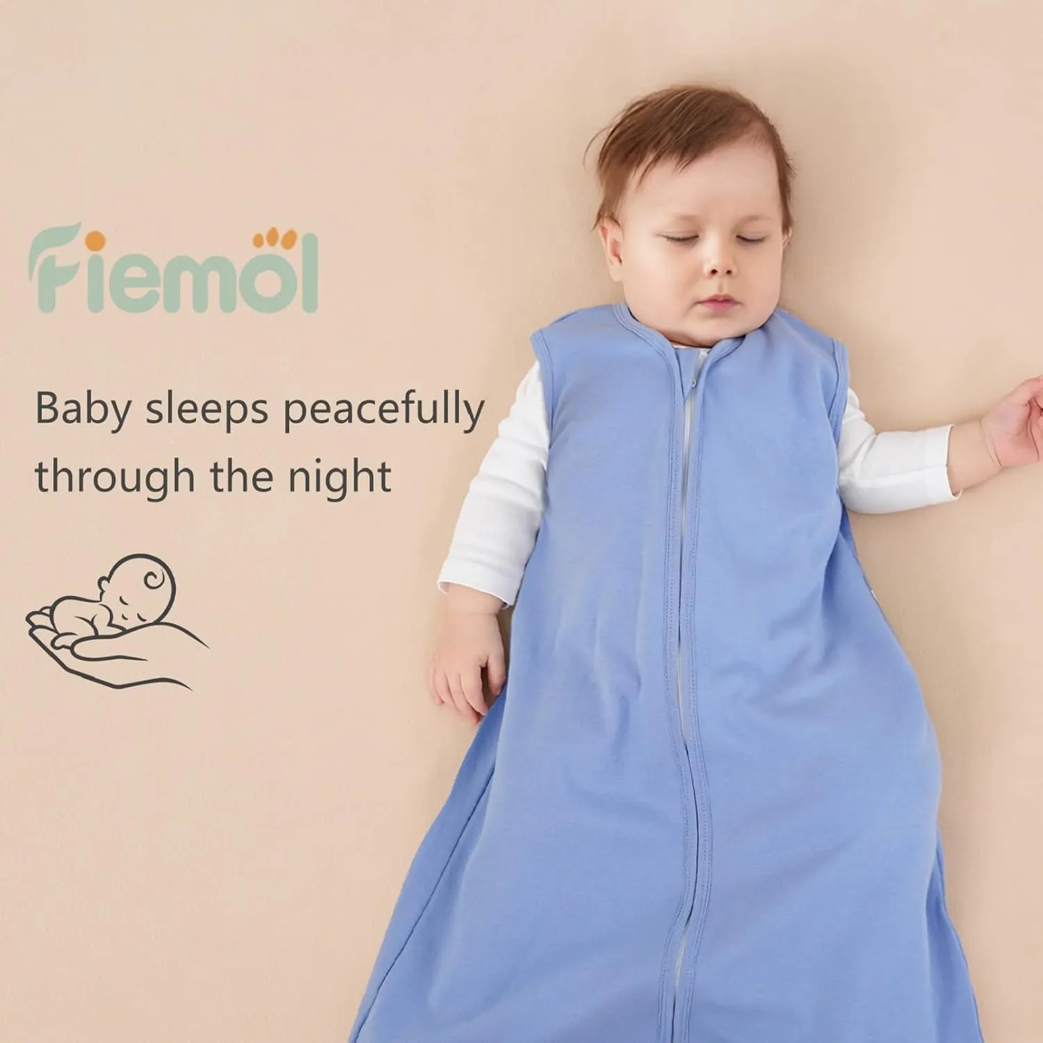 Baby Sleep Sack 6-12 Months, 100% Cotton Sleeping Sack for Newborn and Infant, 3 Pack Baby Wearable Blanket, 0.5 Tog Lightweight Double Zipper Sleep Bag Apricot