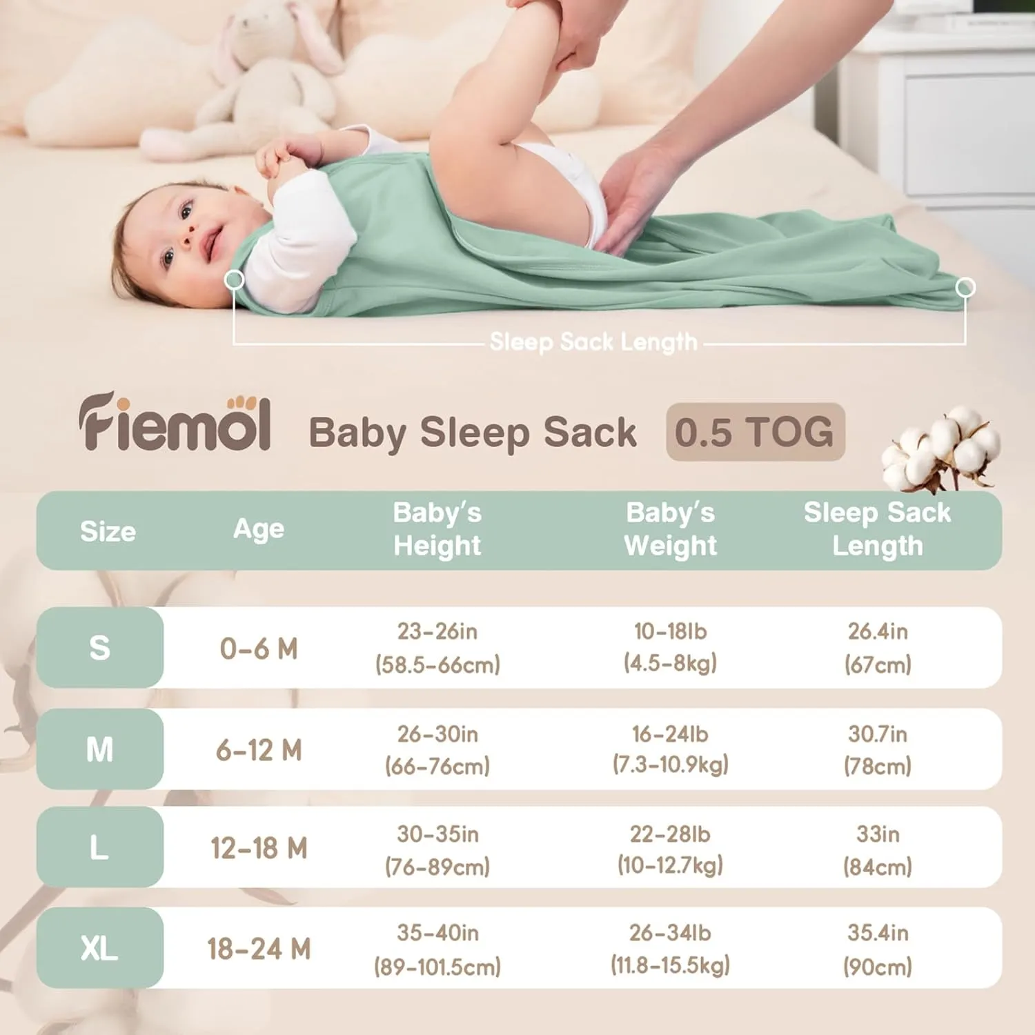 Baby Sleep Sack 6-12 Months, 100% Cotton Sleeping Sack for Newborn and Infant, 3 Pack Baby Wearable Blanket, 0.5 Tog Lightweight Double Zipper Sleep Bag Apricot