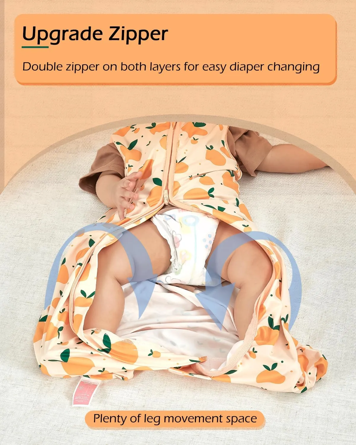 Baby Sleep Sacks Unisex Organic Cotton Toddlers' Sleeping Bags, 2-Way Safe Zippers 0.5TOG for Babies