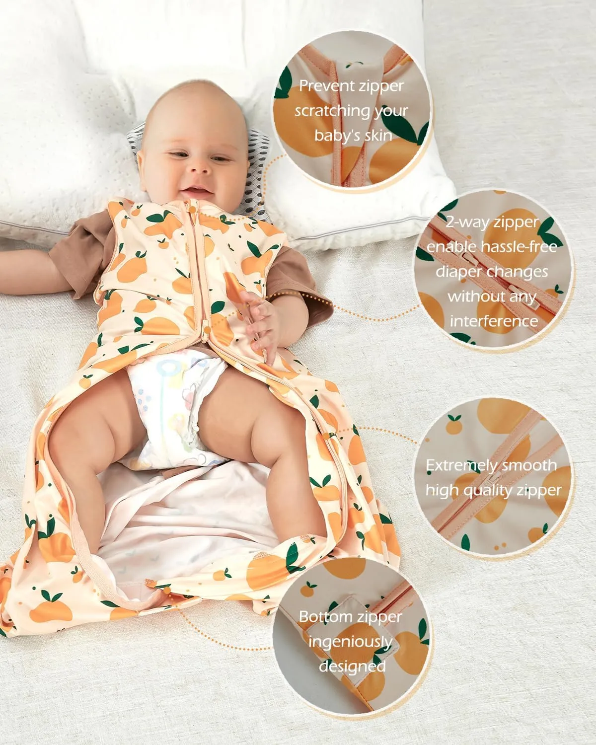 Baby Sleep Sacks Unisex Organic Cotton Toddlers' Sleeping Bags, 2-Way Safe Zippers 0.5TOG for Babies