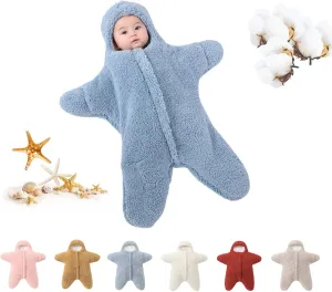 Baby Starfish Onesie, Thick Imitation Fleece Starfish Newborn Sleeping Bag, Infant Footie Jumpsuit Winter Warm Outfits
