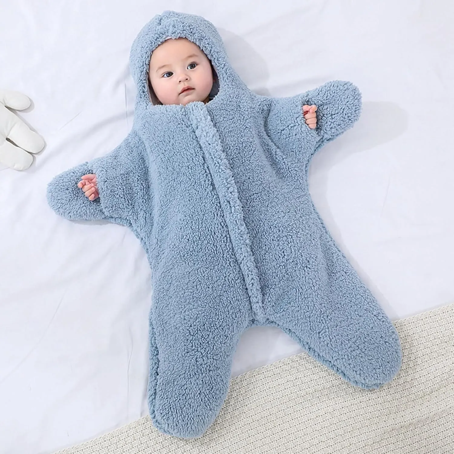 Baby Starfish Onesie, Thick Imitation Fleece Starfish Newborn Sleeping Bag, Infant Footie Jumpsuit Winter Warm Outfits